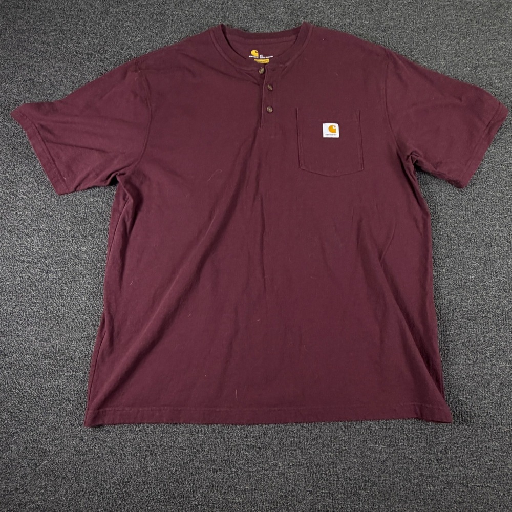Carhartt Henley Mens XL K84 PRT Burgundy Original Fit Short Sleeve EUC
